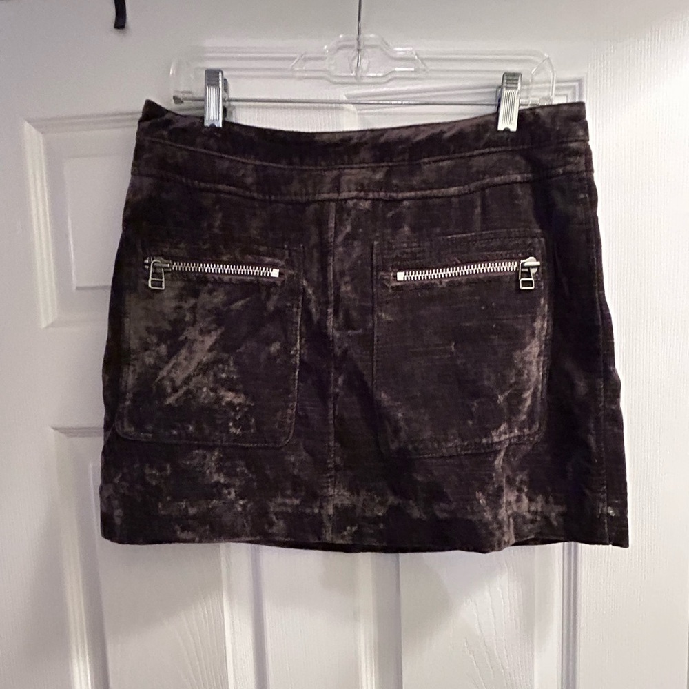 Free People Crushed Velvet Brown Mini Skirt Size 10 - Picture 3 of 3